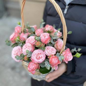 Basket with peony roses