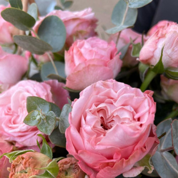 Basket with peony roses